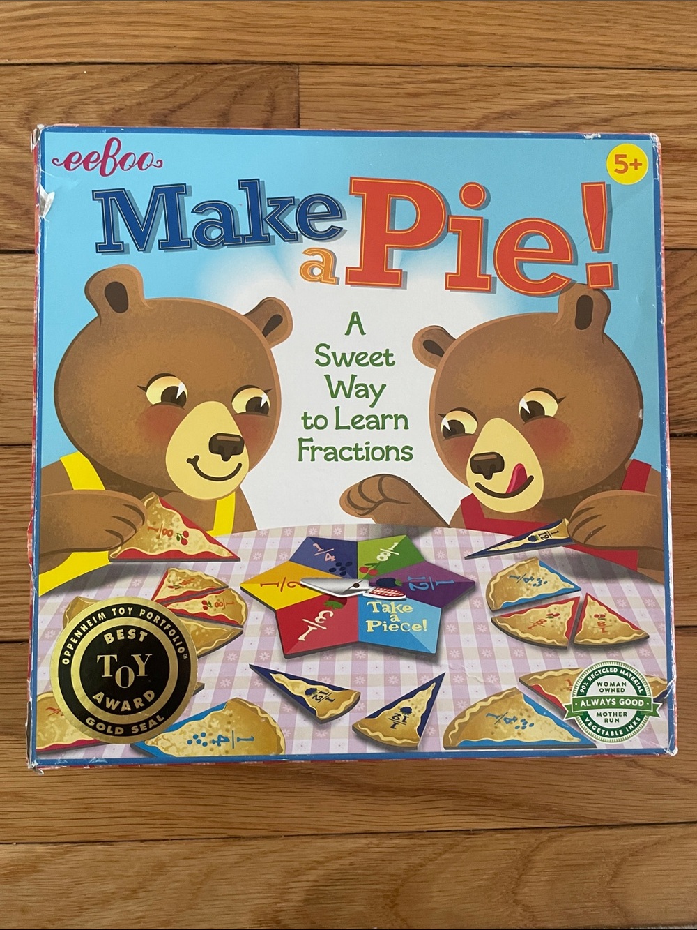 Eeboo Make a Pie! Kids Educational Fraction Game - Blue